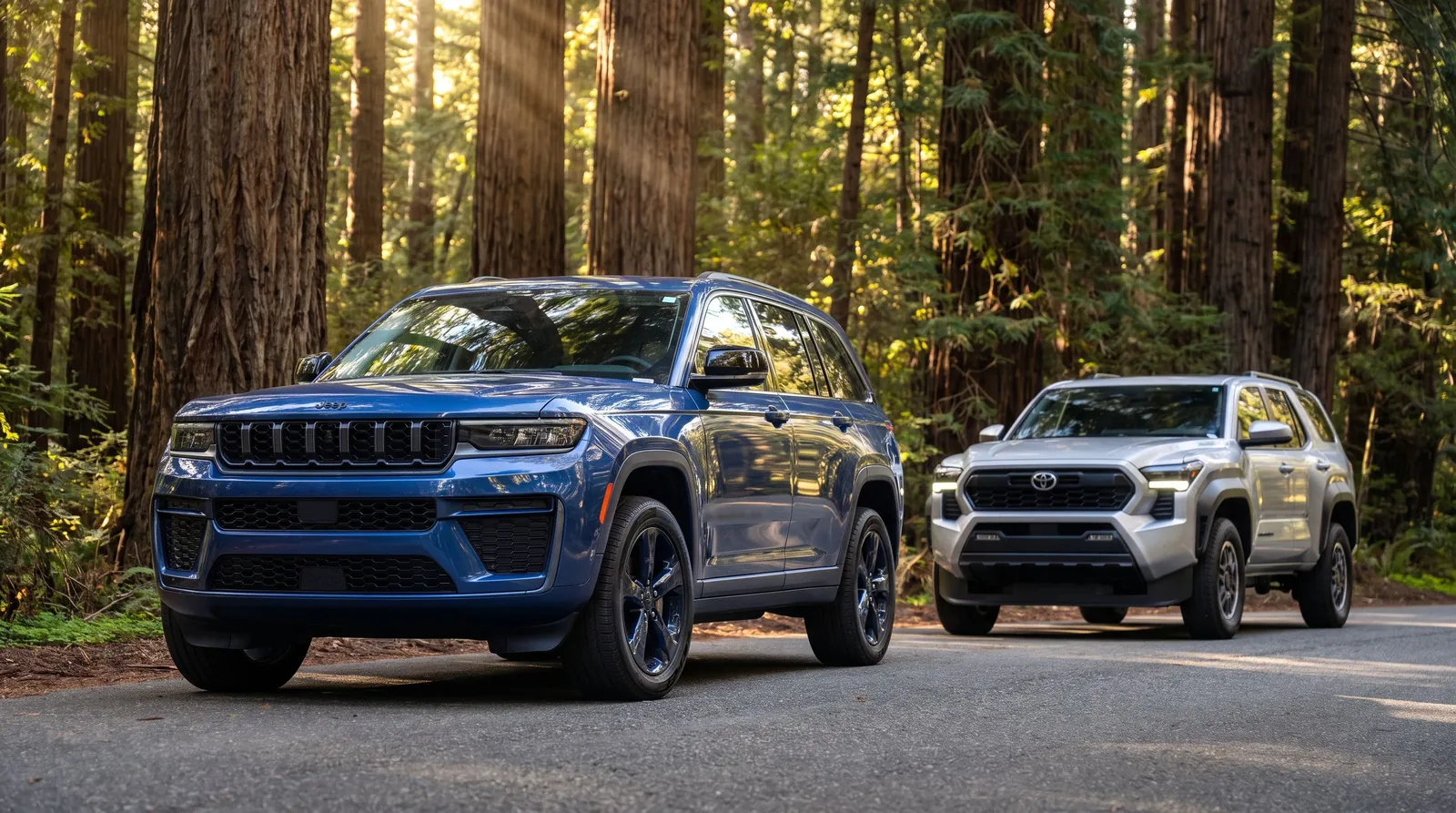 Jeep Grand Cherokee in front of a Toyota 4Runner