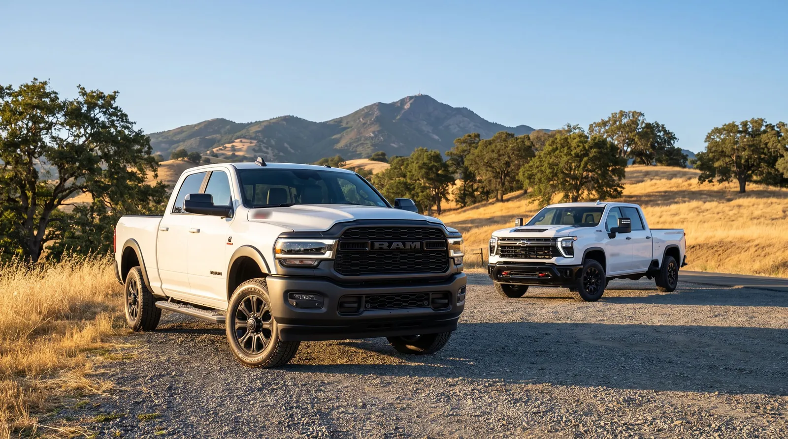 Ram 2500 sa harap ng Chevy Silverado 2500 HD